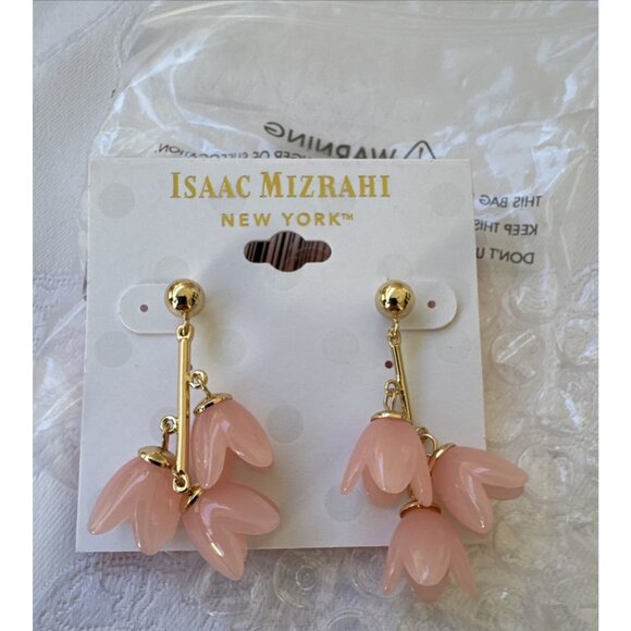Isaac Mizrahi Dainty Light Pink Dangle Flowers Goldtone Earrings MSRP $38 - Picture 2 of 9